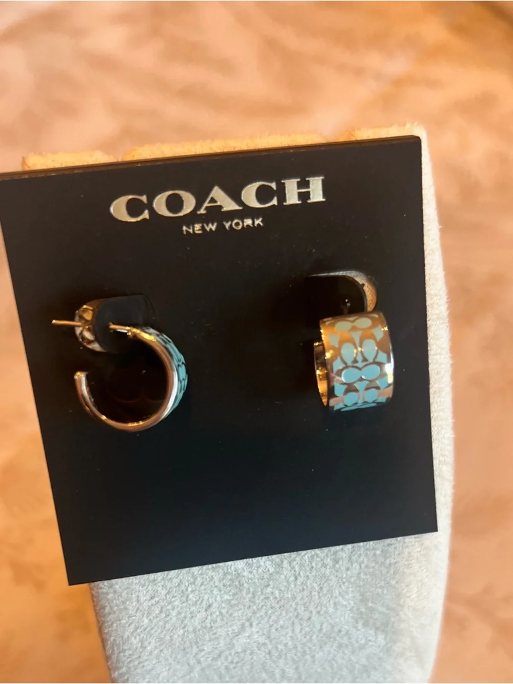 Coach New York light blue Signature Hoop Earrings - Picture 2 of 2
